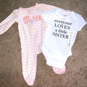 9 month “Little Sister” pajamas and onesie